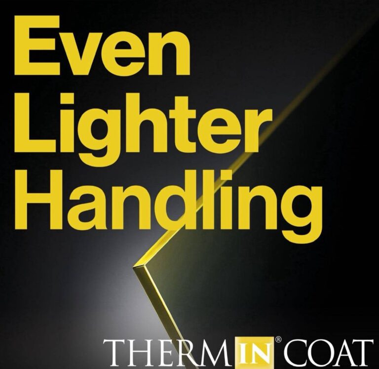 Alt text: "Advertisement for Therm IN Coat insulation. Text reads 'Even lighter handling' with a glowing, thin panel graphic. Tagline: 'Insulate Intelligently with Thermin.'"